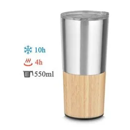 Copo Térmico Bambu em Aço Inox Parede Dupla 550ml Prata