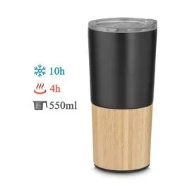 Copo Térmico Bambu em Aço Inox Parede Dupla 550ml Preto