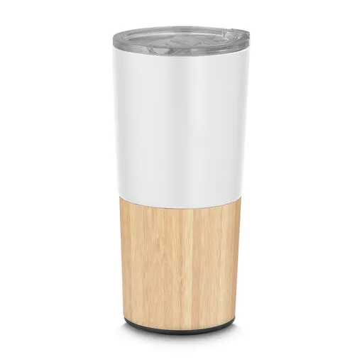 Copo Térmico Bambu em Aço Inox Parede Dupla 550ml Branco
