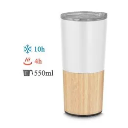 Copo Térmico Bambu em Aço Inox Parede Dupla 550ml Branco