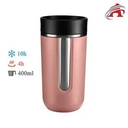 Copo Térmico com Tampa Aço Inox Parede Dupla 400ml Rosa