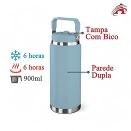 Garrafa Térmica Parede Dupla em Aço Inox Azul 900ml com Alça