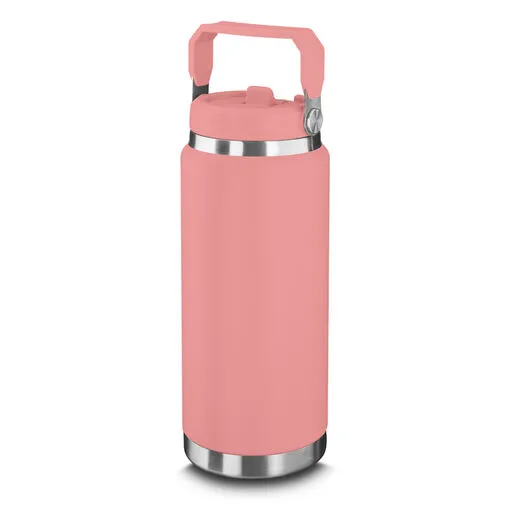 Garrafa Térmica Parede Dupla em Aço Inox Rosa 900ml com Alça