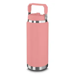 Garrafa Térmica Parede Dupla em Aço Inox Rosa 900ml com Alça