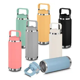 Garrafa Térmica Parede Dupla em Aço Inox Rosa 900ml com Alça