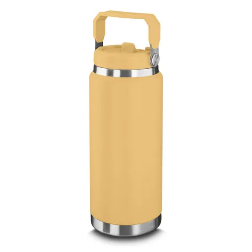 Garrafa Térmica Parede Dupla em Aço Inox Amarela 900ml com Alça