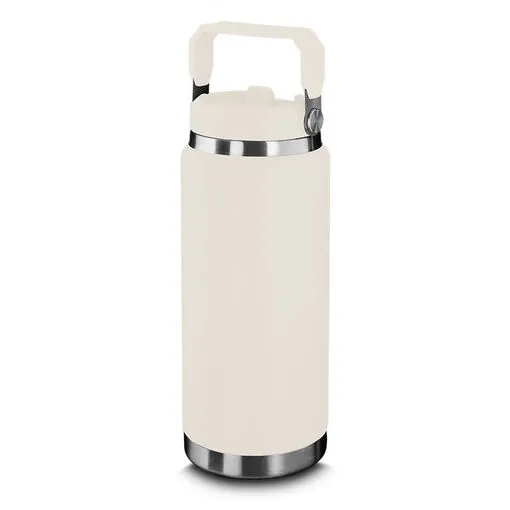Garrafa Térmica Parede Dupla em Aço Inox Branca 900ml com Alça