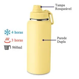 Garrafa com Alça e Bico 960ml Parede Dupla Amarela