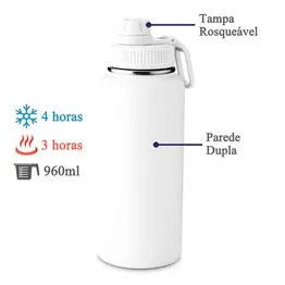 Garrafa com Alça e Bico 960ml Parede Dupla Branca