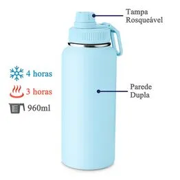 Garrafa com Alça e Bico 960ml Parede Dupla Azul