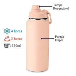 Garrafa com Alça e Bico 960ml Parede Dupla Pêssego