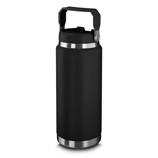 Garrafa Térmica Parede Dupla em Aço Inox Preta 900ml com Alça