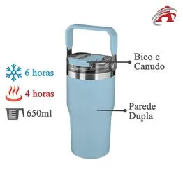 Garrafa Copo Térmico Parede Dupla em Aço Inox Azul 650ml