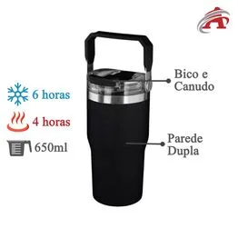 Garrafa Copo Térmico Parede Dupla em Aço Inox Preta 650ml