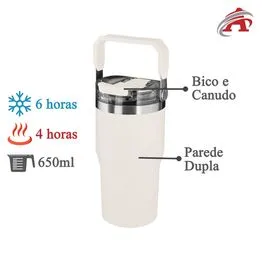 Garrafa Copo Térmico Parede Dupla em Aço Inox Branca 650ml