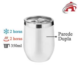 Copo Térmico em Inox Parede Dupla 350ml Branco Tampa Hermética