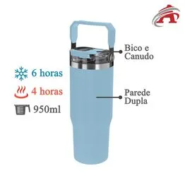 Garrafa Copo Térmico Parede Dupla em Aço Inox Azul 950ml