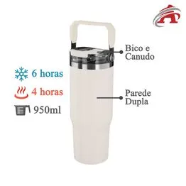 Garrafa Copo Térmico Parede Dupla em Aço Inox Branca 950ml