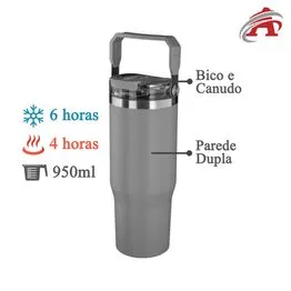 Garrafa Copo Térmico Parede Dupla em Aço Inox Cinza 950ml