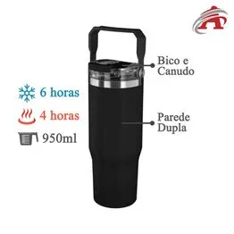 Garrafa Copo Térmico Parede Dupla em Aço Inox Preta 950ml
