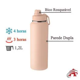 Garrafa com Alça e Bico 1,2L Parede Dupla Rosa