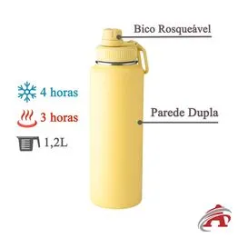 Garrafa com Alça e Bico 1,2L Parede Dupla Amarela
