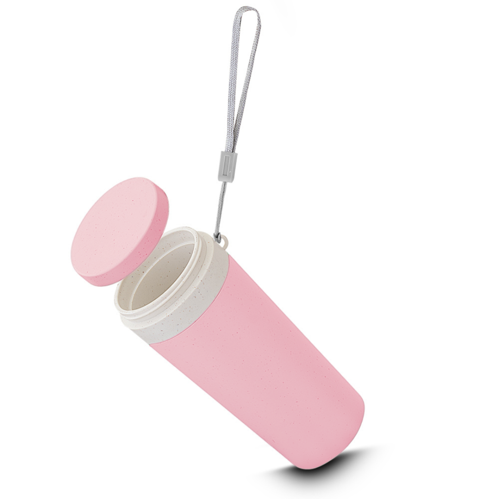 Copo de Fibra de Trigo Parede Dupla 300ml com Alça Rosa