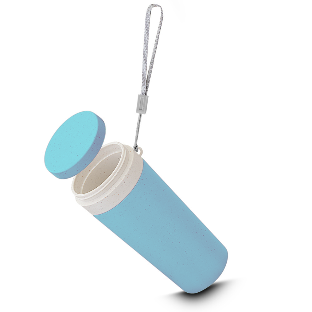 Copo de Fibra de Trigo Parede Dupla 300ml com Alça Azul