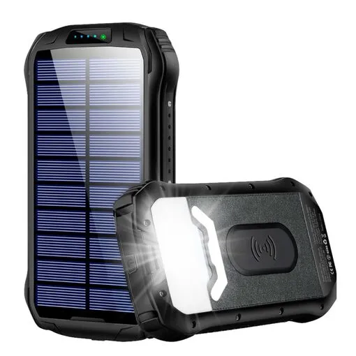 Power Bank Solar 26800mAh USB-C à Prova D'água Indução Preto