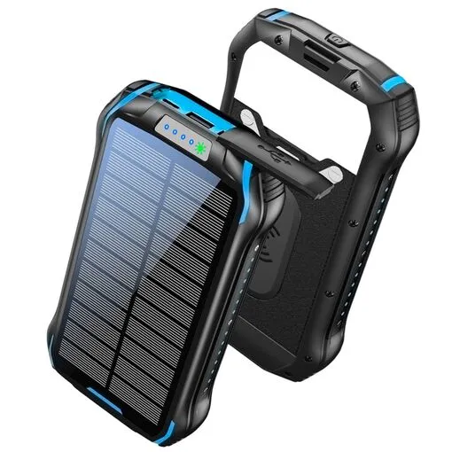 Power Bank Solar 26800mAh USB-C à Prova D'água Indução Azul