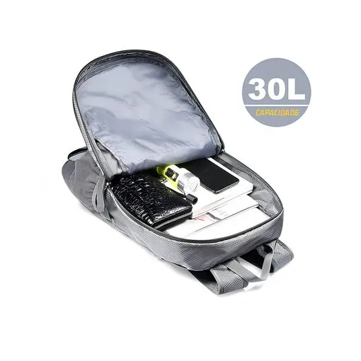 Mochila com Placa Solar 30L 6,5W 5V Dobrável Cinza