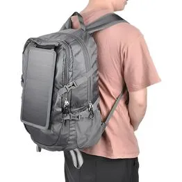 Mochila com Placa Solar 30L 6,5W 5V Dobrável Cinza