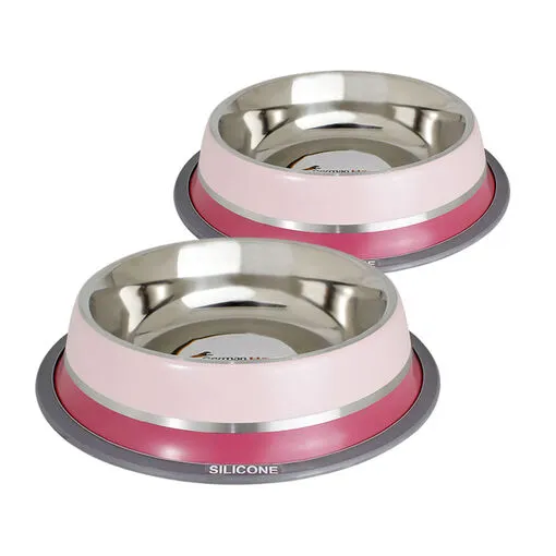 Kit 2 Comedouros Inox Dual Rosa G 850ml para Pets - Germanhart