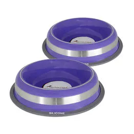 Kit 2 Comedouros Inox Prestige Roxo 210ml - Antiderrapante e Durável