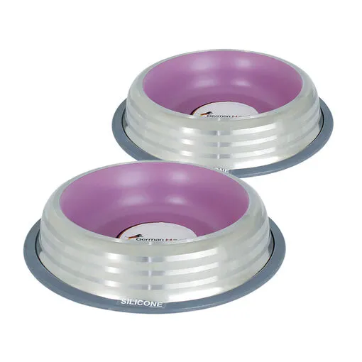 Kit 2 Comedouros Inox Premium Rosa 450ml - Antiderrapante, Durável e Fácil de Limpar