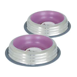 Kit 2 Comedouros Inox Premium Rosa 210ml - Antiderrapante, Durável e Fácil de Limpar