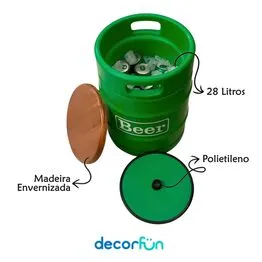 Banco Cooler de Cervejas Barril Decorativo Tampo de Madeira 9L Verde