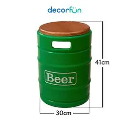 Banco Cooler de Cervejas Barril Decorativo Tampo de Madeira 9L Verde
