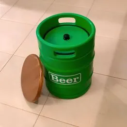 Banco Cooler de Cervejas Barril Decorativo Tampo de Madeira 9L Verde