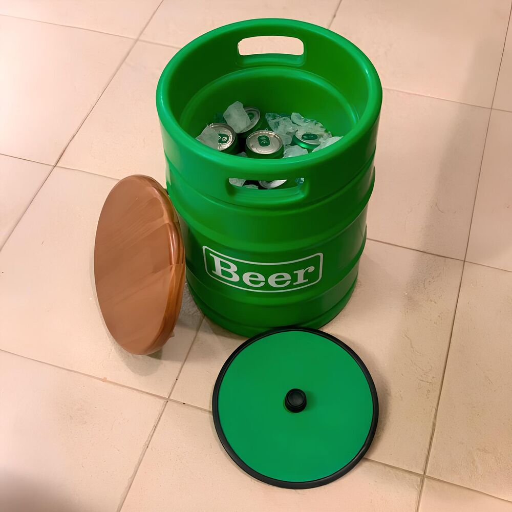 Banco Cooler de Cervejas Barril Decorativo Tampo de Madeira 28L Verde