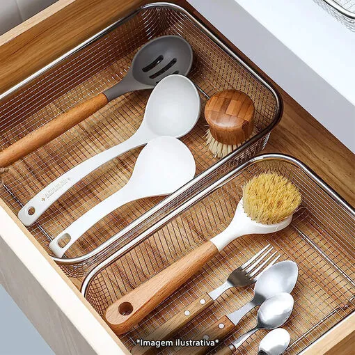 Cesto Telado Multiuso em Inox 22x30cm Fruteira de Mesa