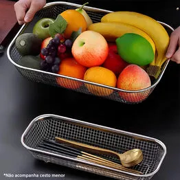 Cesto Telado Multiuso em Inox 27x37cm Fruteira de Mesa
