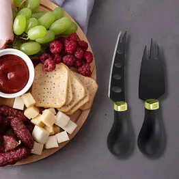 Conjunto para Cortar Queijo e Frios Preto em Inox 2 Peças