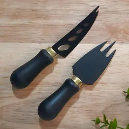 Conjunto para Cortar Queijo e Frios Preto em Inox 2 Peças
