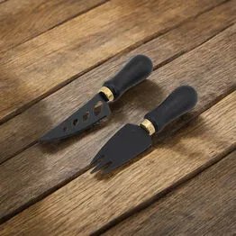 Conjunto para Cortar Queijo e Frios Preto em Inox 2 Peças