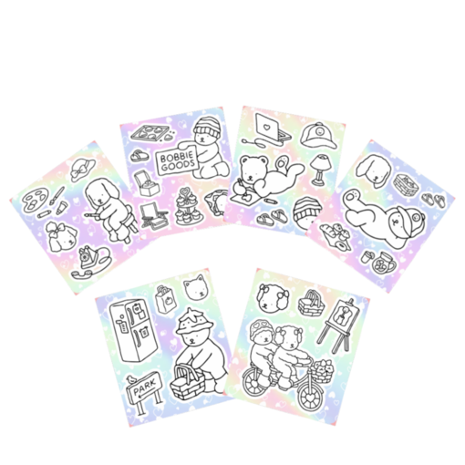 Conjunto com 12 Cartelas de Adesivos Bobbie Goods para Colorir