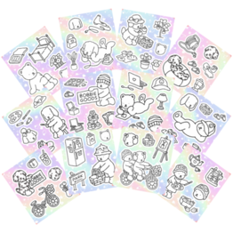 Conjunto com 12 Cartelas de Adesivos Bobbie Goods para Colorir