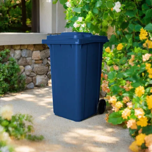 Lixeira Coletora Plástica 240 Litros com Rodas - Azul