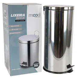 Lixeira 30L em Inox Redonda com Pedal e Cesto Removível