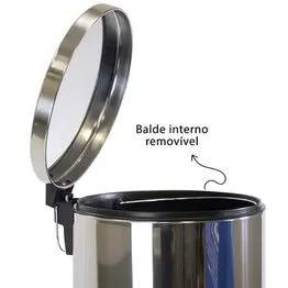 Lixeira 30L em Inox Redonda com Pedal e Cesto Removível